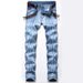"Men's Light Wash Stretch Jeans – Straight Leg Vintage Style In Blue & Nostalgic White (Sizes 28-42)"_viptrois.com