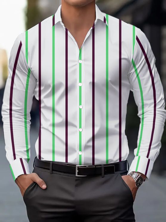 Hot Selling Men's Casual Shirt With Lapel In Spring And Autumn, Thin Style, Multi Color Line Design, Comfortable And Breathable_viptrois.com