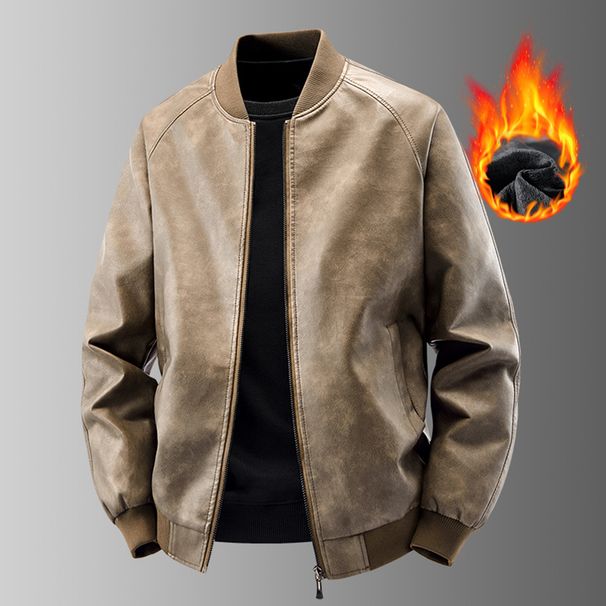 Solid Color Velvet Men's Leather Jacket Windproof Autumn Winter New Brand Jackets Men's American Trendy Motorcycle Simple Suit_viptrois.com