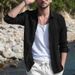Man's Clothing Men's Shirt Casual Shirt Solid Color Single-breasted Cotton Linen Long-sleeved Shirt_viptrois.com