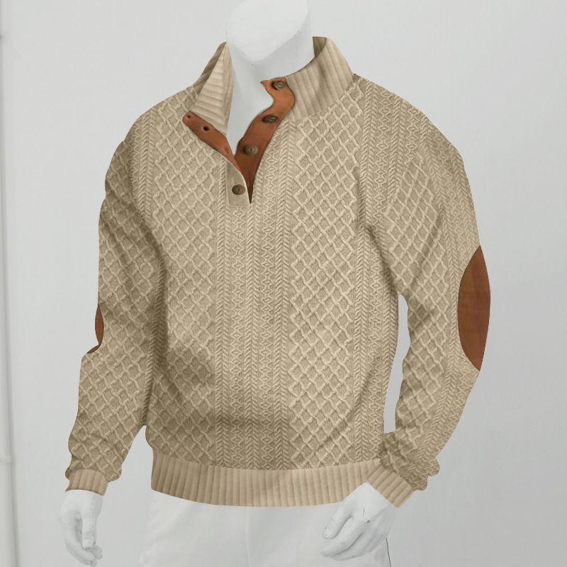 Men's Autumn Trendy Jacquard Sweatshirt - Stand Collar Long Sleeve Pullover For Casual Wear Breathable & Soft Fabric_viptrois.com