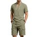 Men's Breathable Linen Short Sleeve T-Shirt And Shorts Set Summer Casual Loose Fit Outdoor Workwear Style Outfit_viptrois.com