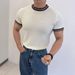 Men's Stylish Color Block Short Sleeve T-Shirt - Breathable Knit Fabric, Trendy Summer Casual Top_viptrois.com