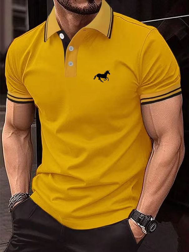 Summer Men's Button Down Collar T-Shirt Short Sleeved Classic Business Polo Shirt With Digital 3D Printing_viptrois.com