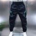 Men's Trendy Fleece Lined Patchwork Casual Pants Spring Autumn Elastic Waist Jogger Leg Slim Fit Sporty Versatile Bottoms_viptrois.com