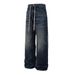 American Style Vintage Washed Denim Men's Loose Wide-Leg Drawstring Tie Casual Straight Pants Trendy_viptrois.com