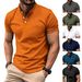 Men's Casual Shirt V Neck Button Business Solid Color Versatile T-Shirt Top With Pocket_viptrois.com