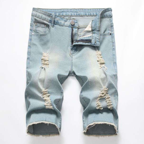 Men's supply menswear denim shorts stretch ripped edge shorts K1206 nostalgic blue_viptrois.com