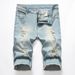 Men's supply menswear denim shorts stretch ripped edge shorts K1206 nostalgic blue_viptrois.com
