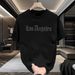 Men's Clothing Gothic Lettering Rhinestone T-Shirt For Men - Summer Casual Black Short Sleeve Tee With Los Angeles Print_viptrois.com