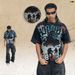American-style War Plane Print Washed Distressed Loose Fit One-piece Cut Short-sleeve T-shirt Vintage_viptrois.com