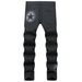 Men's Spot personalized hand-painted gun spray five-pointed star color stretch black small straight mid-waist jeans for men_viptrois.com