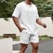 Men's Clothing Suits Summer Loose Casual Solid Color V Neck Short Sleeved Shirt Shorts Two Piece Suit_viptrois.com