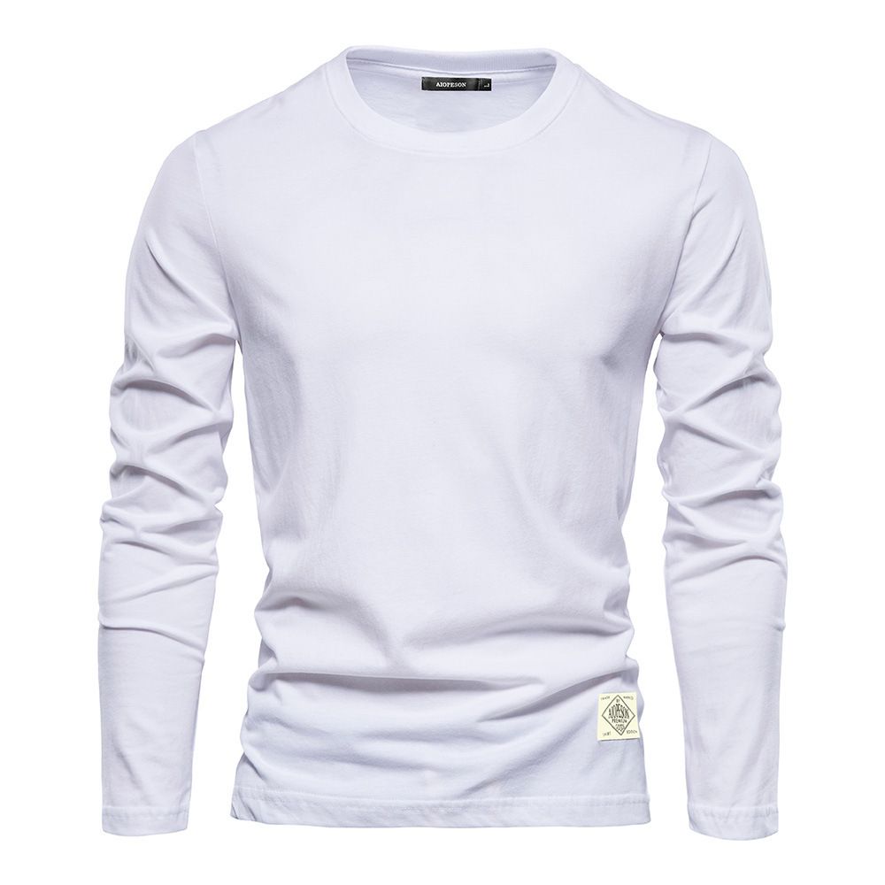 Round Neck Trendy Men's Long Sleeve Base Shirt Wholesale Pure Cotton T-Shirt Top Outerwear New Solid Color Casual Sports_viptrois.com