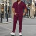2025 Men's Summer New Solid Color Button Pocket Shirt Short Sleeve Pants Two Piece Set_viptrois.com