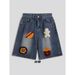 Men's Summer Loose Denim Shorts High Street Wide Leg Five Point Creative Design Embroidered Towel Trendy Brand_viptrois.com