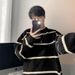 Striped Round Neck Sweater, Simple Knit Sweater For Men, Versatile And Trendy Design, Long Sleeved_viptrois.com