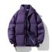 Men's Clothing Cotton Padded Jacket Winter Padded Jacket With Stand Collar, Thickened Loose Fit Unisex Coat, Trendy Solid Color Casual Outerwear_viptrois.com