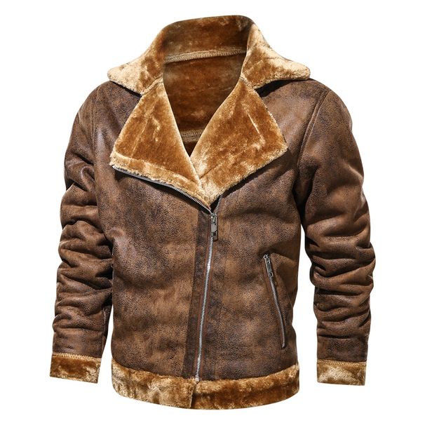 Men Brand Biker Jacket New Winter Men's Fur Leather Jacket Coat Male Retro Suede Streetwear Thicken Leather Bomber Jacket_viptrois.com
