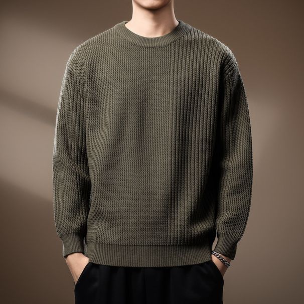 High-End Light Twist Stitching Round Neck Men's Autumn And Winter New Loose Warm Japanese Style Long-Sleeved_viptrois.com