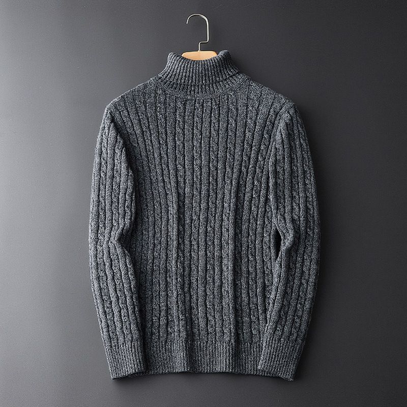 Men's Knitted Pullover Sweater - Soft Comfortable Winter Knitwear, Korean Style Trendy Casual Wear, Solid Color Long Sleeve Top_viptrois.com