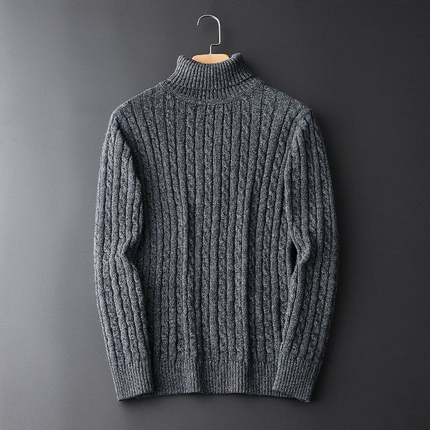 Men's Knitted Pullover Sweater - Soft Comfortable Winter Knitwear, Korean Style Trendy Casual Wear, Solid Color Long Sleeve Top_viptrois.com