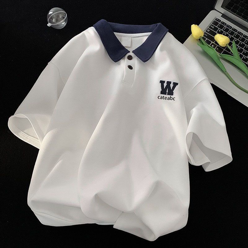 Men's Clothing Polo Shirt Short Sleeved T Shirt Men's Summer New Style Trendy Brand High End Versatile Casual Loose College Style Contrast Color Top_viptrois.com