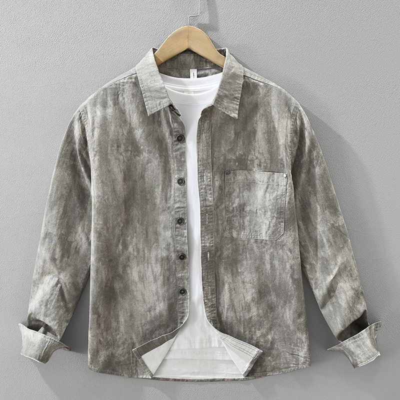 Tie Dye Trendy Long Sleeved Shirt For Men, Fashionable And Versatile, Artistic And Casual Loose Top_viptrois.com