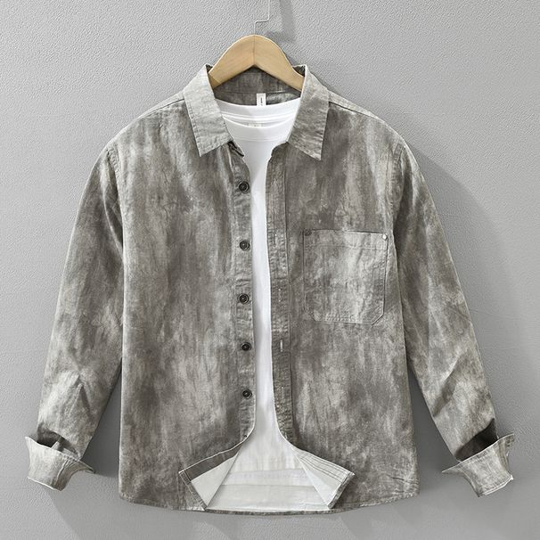 Tie Dye Trendy Long Sleeved Shirt For Men, Fashionable And Versatile, Artistic And Casual Loose Top_viptrois.com