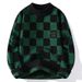 Men’s Chunky Knit Turtleneck Sweater - Oversized Pullover With Embroidered Badge (Black/Red/Khaki/Dark Green)_viptrois.com