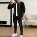 Autumn new waffle men's casual hooded color blocked sleeved cardigan jacket long pants set_viptrois.com