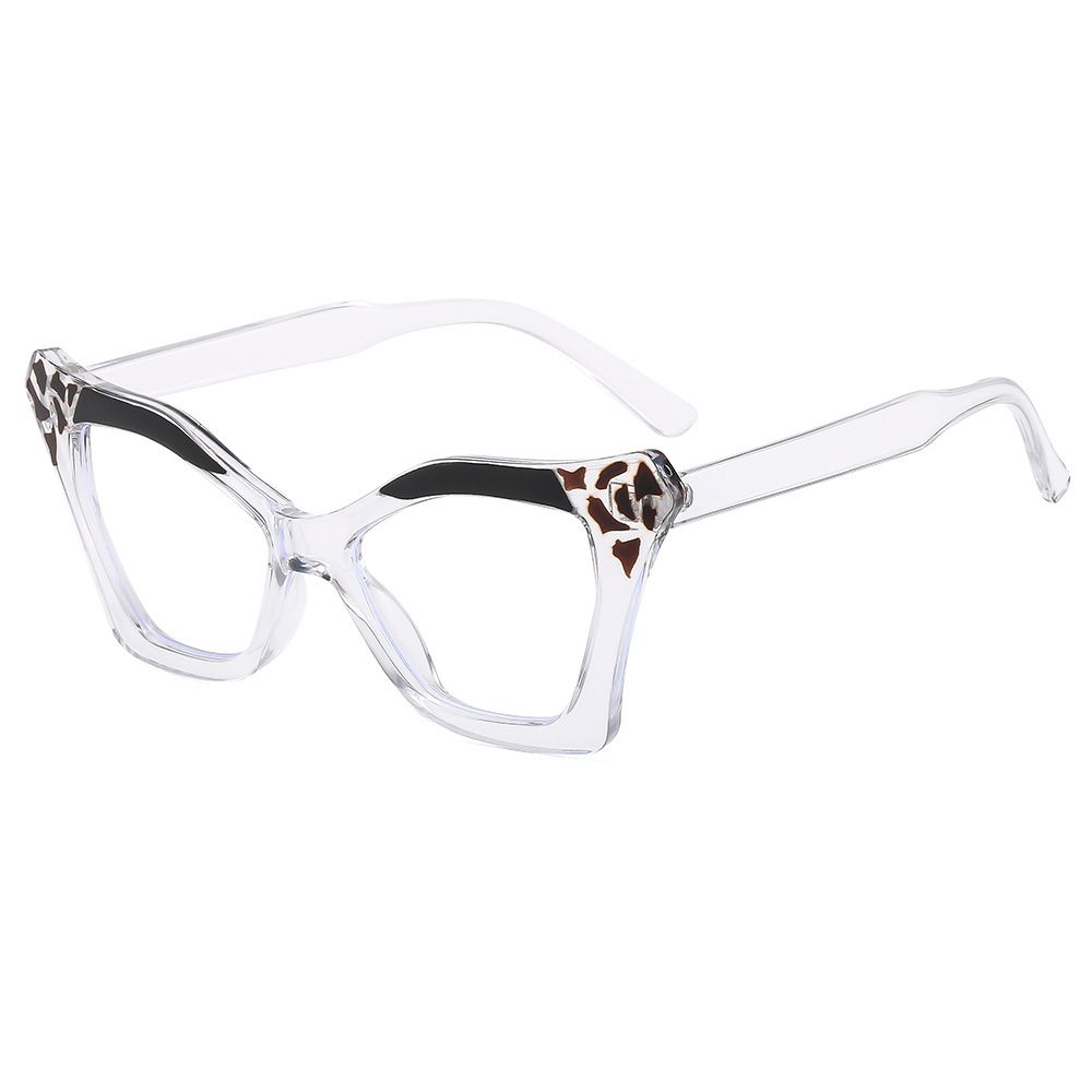 Women's Eyewear Frames Cat Eye Leopard Print Color Matching Glasses Frame Irregular Flat Glasses Niche Avant Garde Anti Blue Light Glasses Frame_viptrois.com