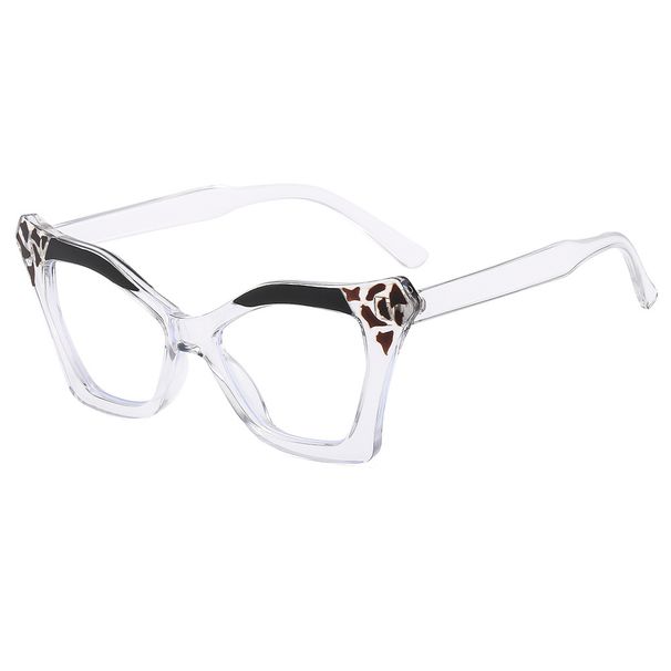 Women's Eyewear Frames Cat Eye Leopard Print Color Matching Glasses Frame Irregular Flat Glasses Niche Avant Garde Anti Blue Light Glasses Frame_viptrois.com