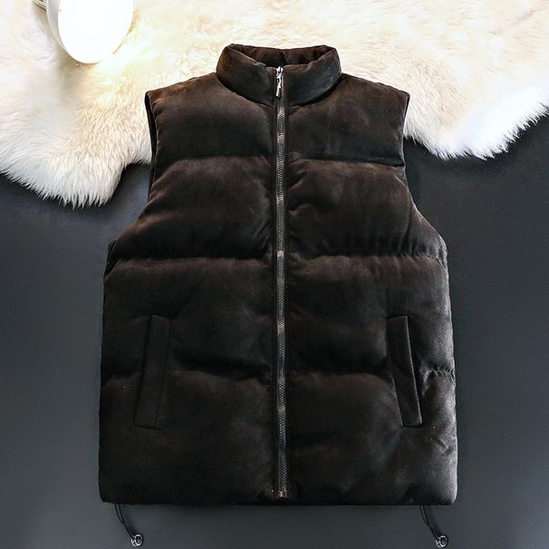 Unisex Suede Collar Vest, Casual Open-Front Sleeveless Jacket For Men & Women, Trendy Layering Piece For Spring & Fall_viptrois.com