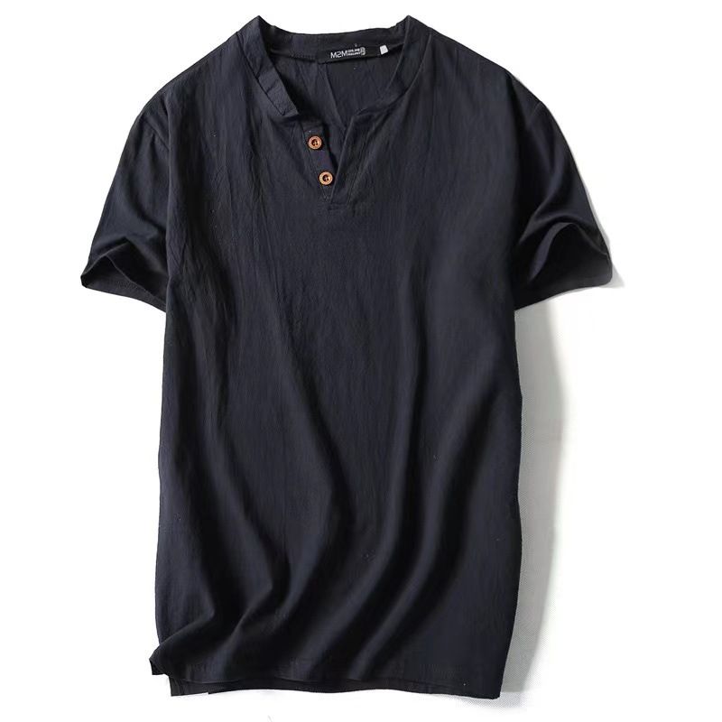 Men's Clothing Thin Linen Short Sleeved T Shirt Loose Large Size Solid Color Cotton And Linen T Shirt_viptrois.com