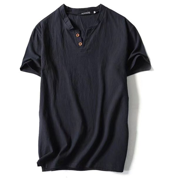 Men's Clothing Thin Linen Short Sleeved T Shirt Loose Large Size Solid Color Cotton And Linen T Shirt_viptrois.com
