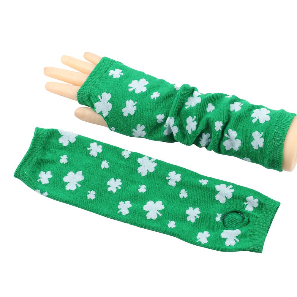 Unisex Irish green shamrock men's half finger long gloves Rave party festival women's gloves_viptrois.com