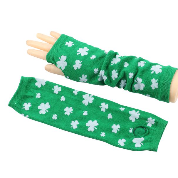 Unisex Irish green shamrock men's half finger long gloves Rave party festival women's gloves_viptrois.com