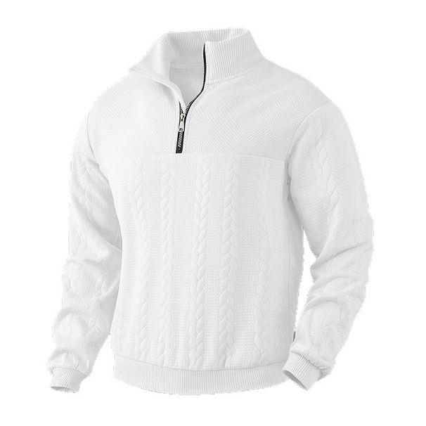K Retro Casual Stand Up Collar Zipper Pullover, Loose Knit Patchwork Jacquard Long Sleeved Sweatshirt_viptrois.com