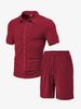 Men's Summer Casual Short Sleeved Shorts Suit Solid Color Pattern Towel Jacquard Cloth_viptrois.com