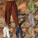 Men's Clothing Cotton And Linen Loose Casual Solid Color Drawstring Outdoor Daily Straight Trousers_viptrois.com