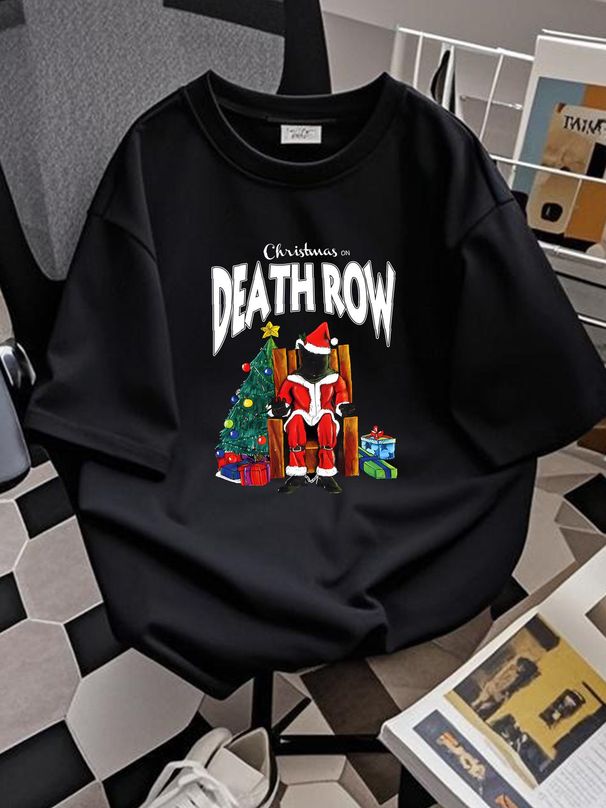 Death Row Record Iconic Rap Hip Hop Christmas Parody T-shirt S-5XL Unisex Stretched Casual Streetwear Graphic Slightly Fashion Homme Versatile_viptrois.com