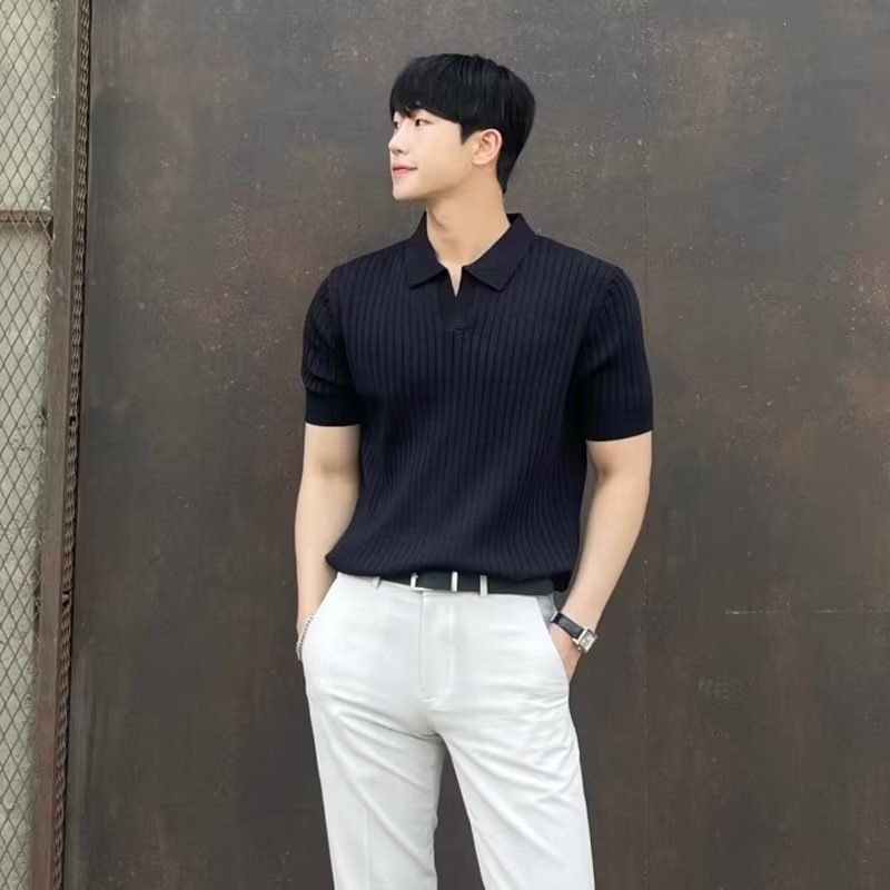 Men's Slim-Fit Knit Polo Shirt Short Sleeve Business Casual Style With Collar For Summer_viptrois.com