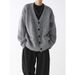 Men's Retro Stripe V-Neck Cardigan – Korean Street Style Loose Fit (White-Grey/Beige-Apricot/Dark Gray)_viptrois.com