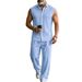Men’s Linen Short Sleeve Shirt & Pants Set – Breathable Casual Outfit (S-XXXL, White/Black/Khaki/Sky Blue/Pink)_viptrois.com