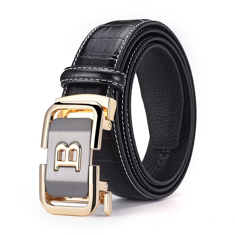 Men's Belts New Letter Alloy Automatic Buckle Belt Casual All Match Business First Layer Genuine Leather Men's Belt High Grade Belt_viptrois.com