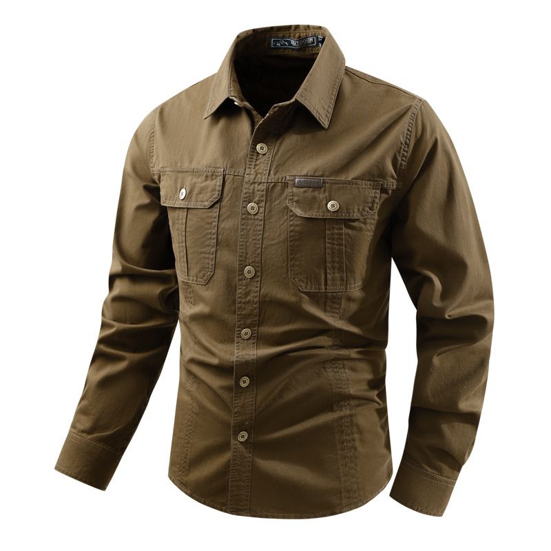 Men's Long Sleeved Shirt Trendy Loose Fitting Pure Cotton Workwear Japanese Style Top Casual Lapel Spring Autumn_viptrois.com