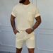 Men's Wrinkle-Free Waffle Knit Lounge Set – Breathable Short Sleeve Tee & 5" Shorts (S-XXXL, 5 Colors)_viptrois.com