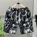 Men's Clothing New Shorts Men's Trendy Loose Graffiti Contrast Color Fashionable Men's Seersucker Breathable Casual Straight Pants_viptrois.com