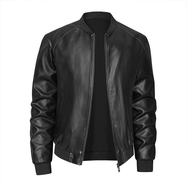 Spring And Autumn Locomotive Leather Jacket Men's Jacket Young Men's Stand-up Collar Casual Handsome Leather Jacket Men_viptrois.com